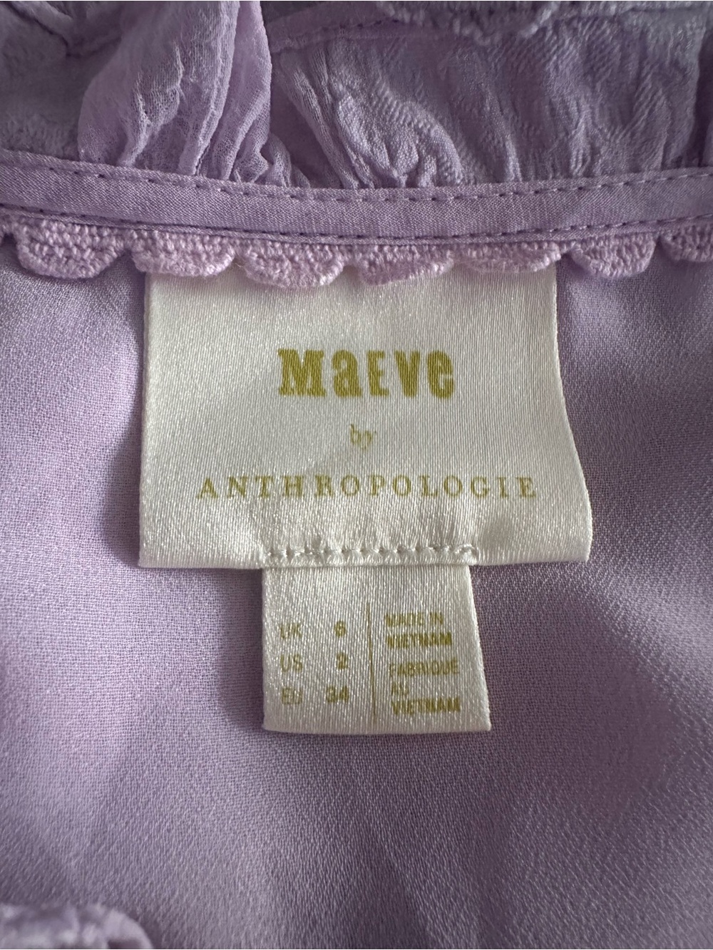 Anthropologie Maeve Mallory Lace Blouse Lilac Purple Ruffle Top S - Picture 9 of 11